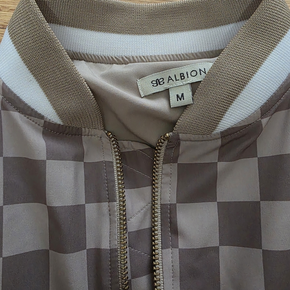 Albion Checkered Bomber Jacket Tan Medium - Picture 3 of 8